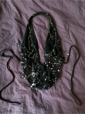 Black Sequin Halter Top